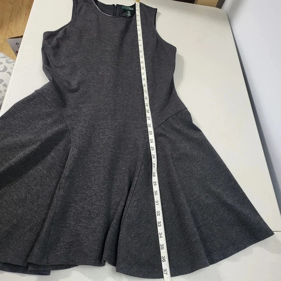 Lauren Ralph Lauren Gray Sleeveless Faux Leather Trim Dress Sz Large - Picture 10 of 10